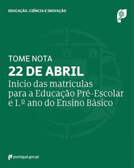 Matr&iacute;culas para a Educa&ccedil;&atilde;o Pr&eacute;-Escolar e 1.&ordm; ano do Ensino B&aacute;sico