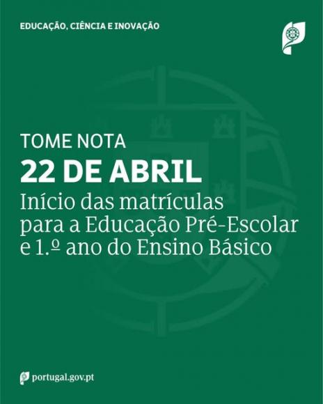 Matr&iacute;culas para a Educa&ccedil;&atilde;o Pr&eacute;-Escolar e 1.&ordm; ano do Ensino B&aacute;sico
